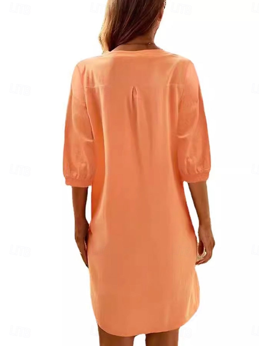Dam Långklänning Maxiklänning Linneinspirerade klänningar Vardagsklänning Elegant Stylish Grundläggande Semester Dagligen Datum Normal Slät 3/4 ärm Rund hals Blå Orange Sommar Vår Höst 2025 - $26.99 –P5