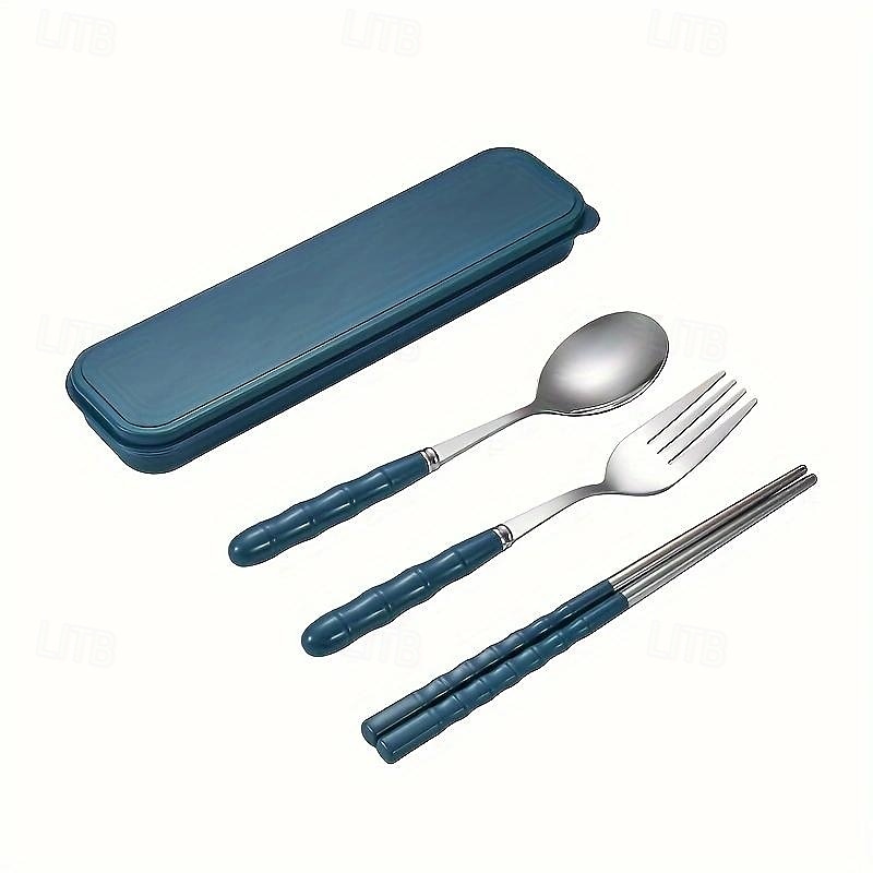 Ensemble d'ustensiles de camping 3 en 1 en acier inoxydable avec couvercle en plastique réutilisable, ensemble de cuillères, fourchettes et baguettes portables pour pique-nique en camping de 2025 ? $6.99 –P3