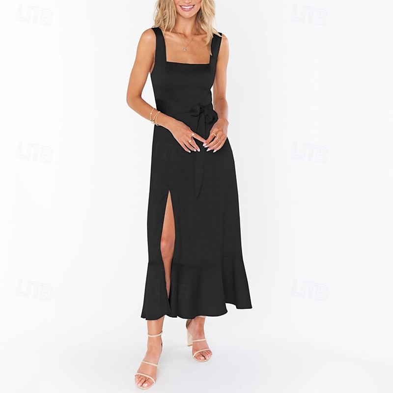 Dámské Dlouhé šaty Maxi šaty Šaty na promoci Áčkové šaty Letní šaty Cami šaty Elegantní stylové Dovolená Denní Rande Běžný Bez vzoru Bez rukávů Hranatý Černá Bílá Světle zelená Světlá růžová Léto 2025 - $36.99 –P8
