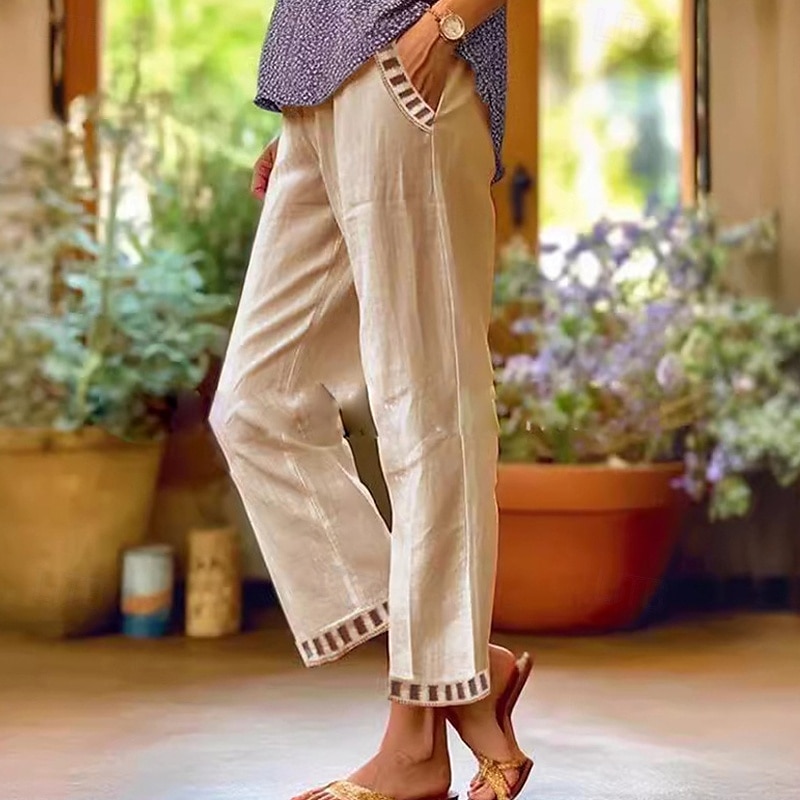 Pentru femei Pantaloni din bumbac in Pantaloni Ușor Casual Lungime până la glezne Talie Medie Simplu Buzunar Respirabilitate Comfortabil Inelastic Casul / Zilnic Sfârșit de săptămână Albastru safir 2025 - $20.99 –P3