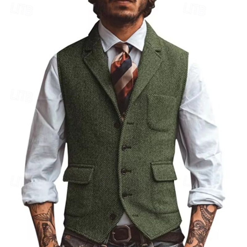 בגדי ריקוד גברים וסט Gilet חופשה יומי פגישה (דייט) אופנתי יום יומי קיץ & אביב כפתורים כיס פוליאסטר נוח אחיד חזה יחיד כפתור יחיד דש רגיל כסף חום כהה שחור שמפניה אֵפוֹד 2025 - $35.99 –P2