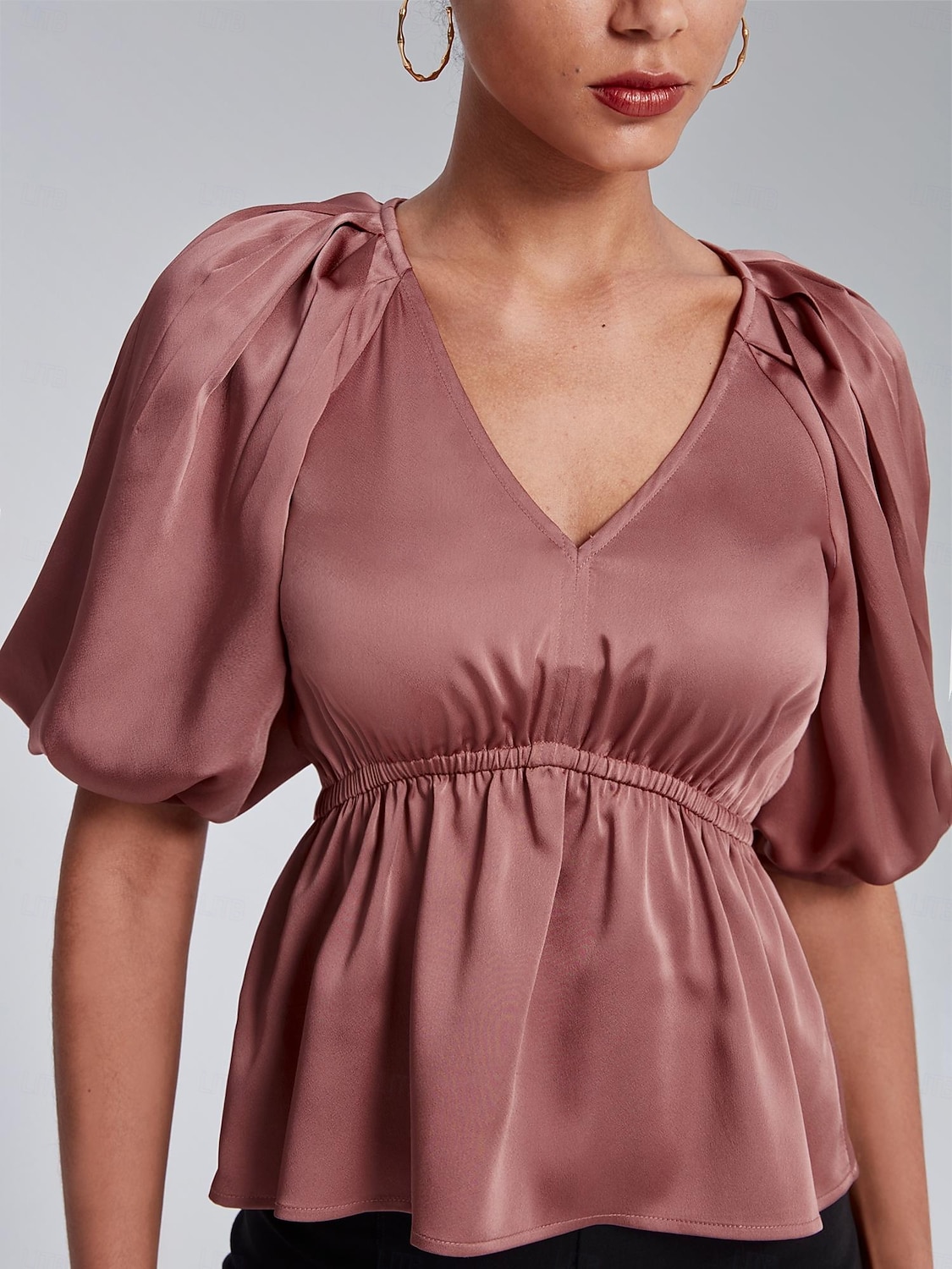 V-Neck Puff Sleeve Peplum Top 2025 - $52.99 –P4
