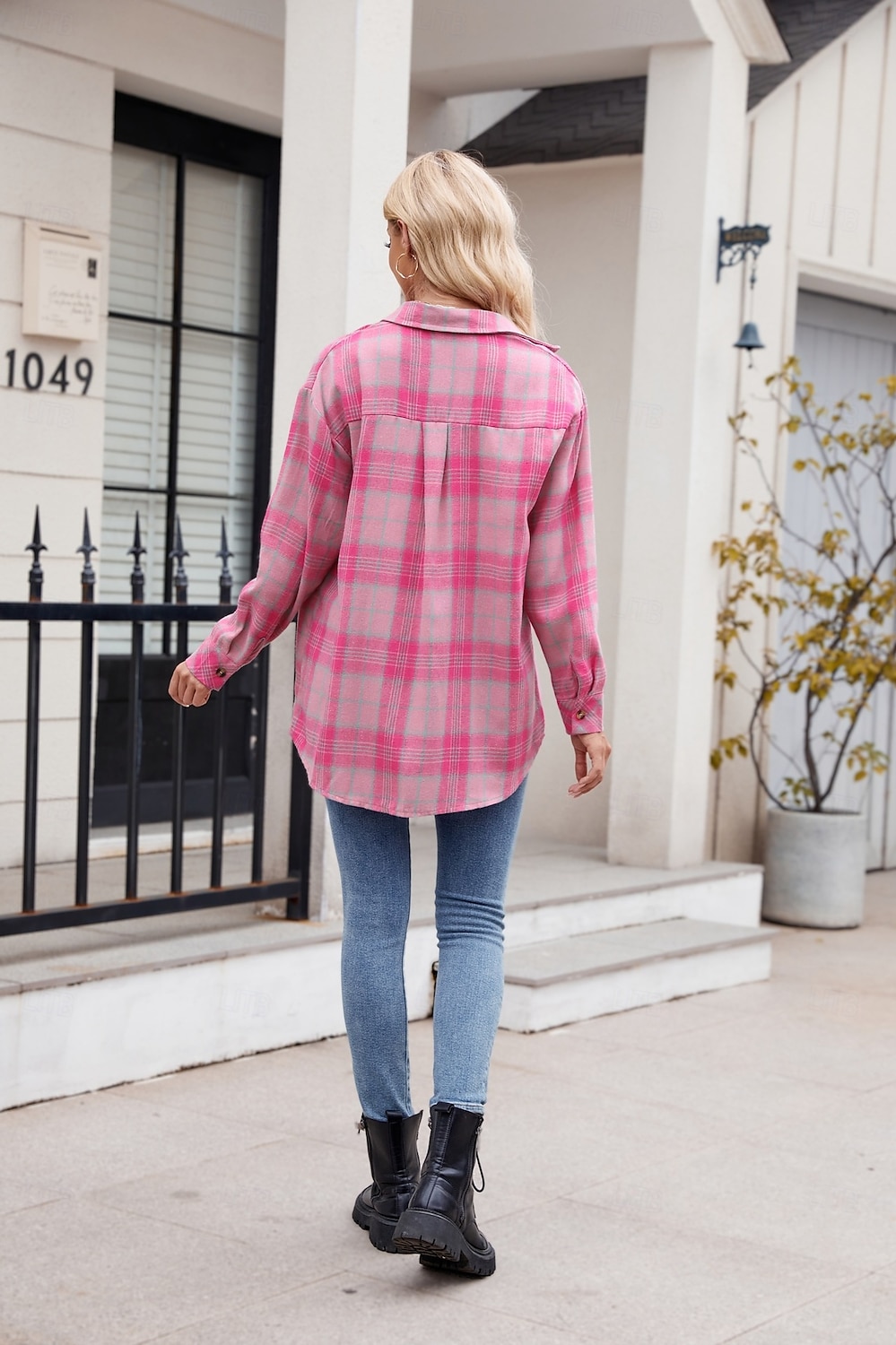 Women's Shirt Boho Shirt Dressy Tops Plaid Casual Boho Long Sleeve Bishop Sleeve V Neck Long Tops Work Daily Going out Pink Dusty Blue Purple Khaki Dark Gray Spring Fall 2025 - $25.99 –P12