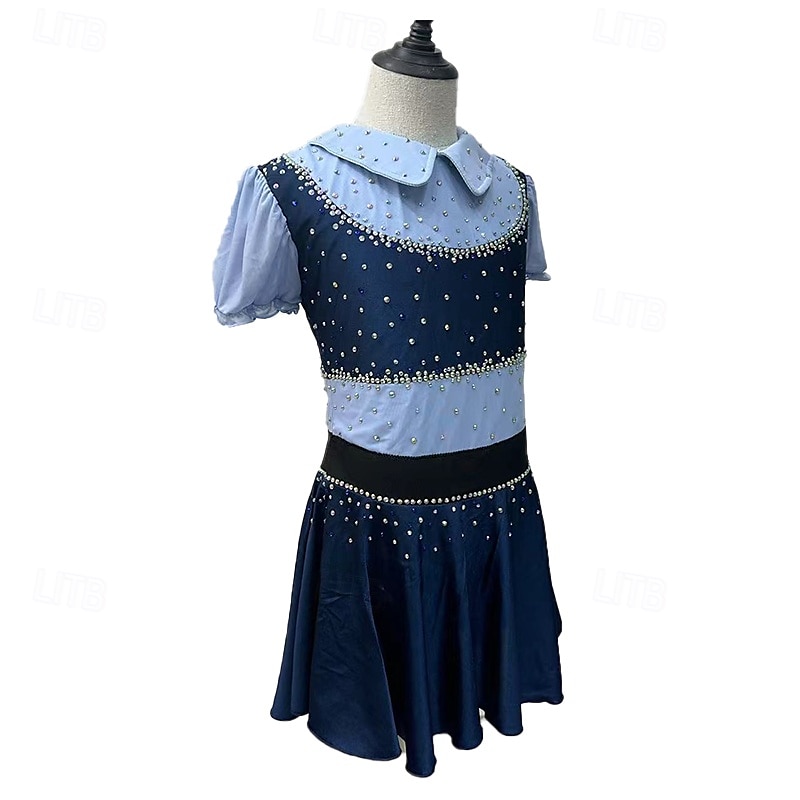 konståkning klänning kvinnors flickor skridskoåkning klänning rosa lapptäcke tumhål spandex stretchig träning träning professionell skridsko kläder handgjorda kristall / strass långärmad 2025 - $215.59 –P2