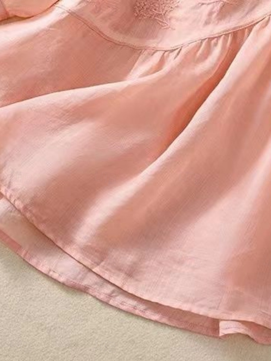 Dame Skjorte Bluse Skjorter i bomullslin Helfarge Grunnleggende Fritid 3/4 ermer Crew-hals Vanlige topper Daglig Broderi Hvit Rosa Blå Kakifarget Sommer Vår 2025 - $21.99 –P12