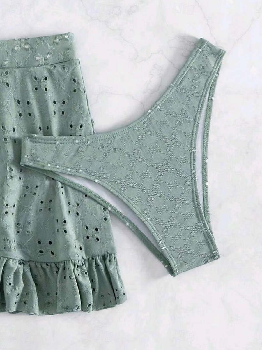 Dam Badkläder Bikini Tre delar Kjol Baddräkt Öppen rygg Smal Semester Standkläder Ensfärgat V-hals Ärmlös Baddräkter 2025 - $31.99 –P7