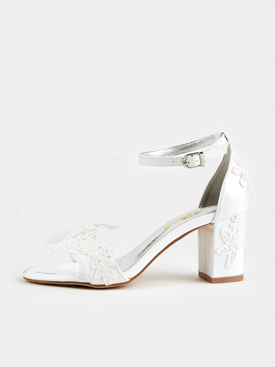 bílé krajkové svatební lodičky s otevřenou špičkou s páskem na kotník pro ženy - dokonalé svatební sandály 2025 - $54.99 –P1