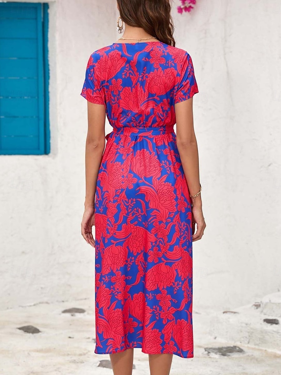 Femme Robe Maxi Robe casual Robe Portefeuille Robe Trapèze mode Décontractées Vacances du quotidien Standard Floral Manche Courte Col V Rose Claire Rouge Eté de 2025 ? $27.99 –P2