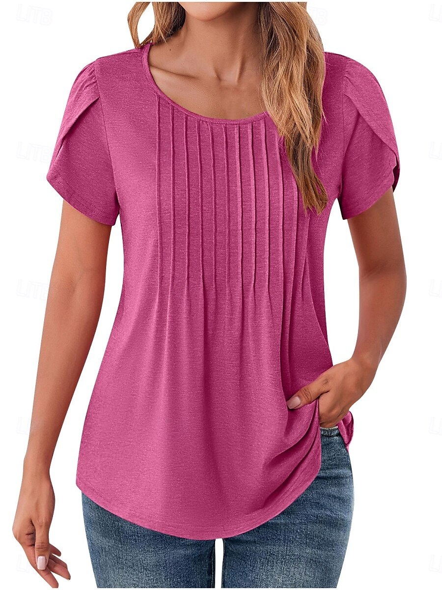 Women's T Shirt Plain Fashion Modern Casual Short Sleeve Crew Neck Regular Tops Daily Weekend White Wine Summer Spring 2025 - $24.99 –P2