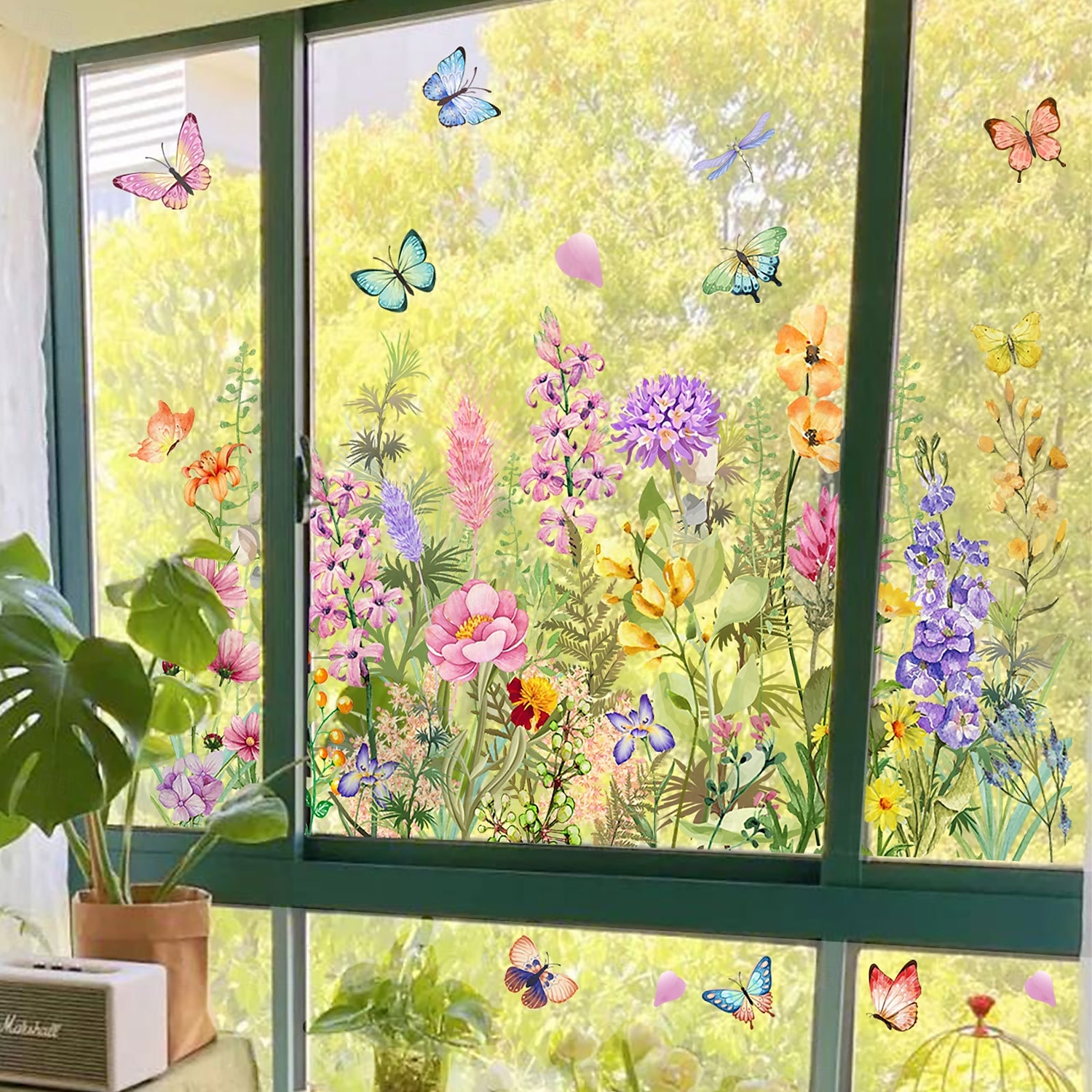 adesivo per finestra bouquet floreale adesivo da parete primaverile colorato decorazione per finestra bifacciale, lavabile, riutilizzabile, perfetto per la casa &arredamento ufficio del 2026 a $11.99 –P1