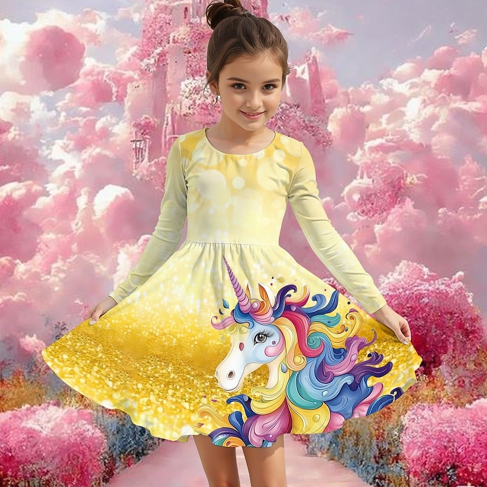 Flickor 3D Grafisk Enhörnings Klänning Långärmad Sommar Vår Semester Dagligen Helgdag Prinsessa Skön Ljuv Barn 4-12 år Vardagsklänning A linjeklänning Knälång Normal 2025 - $16.99 –P3