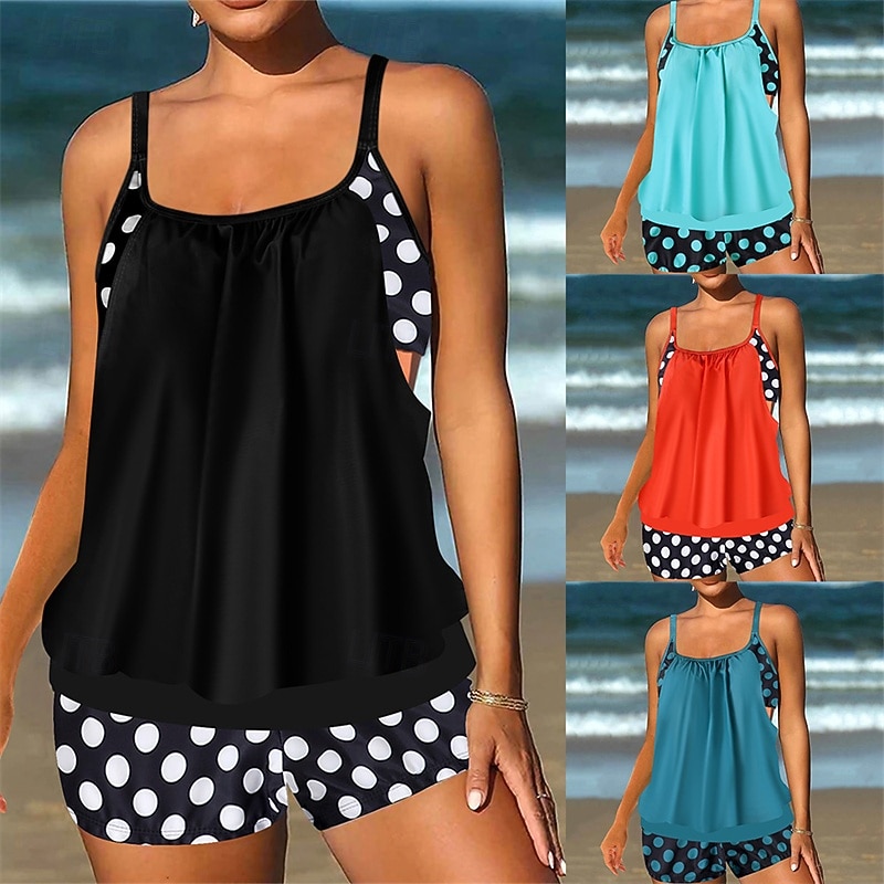 Femme Tankini Maillot De Bain Deux Pièces Bretelles Croisées Maillots de Bain Tache Maillots de Bain Noir Rouge Respirable Séchage rapide Poids Léger Sans Manches - Natation Surf Plage Eté Printemps de 2025 ? $26.99 –P1