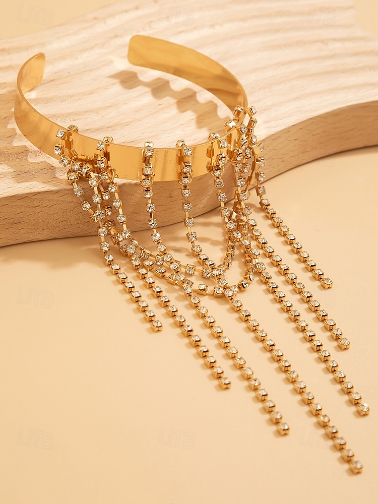dammanschettarmband i guldkedja – eleganta justerbara överarmssmycken med strass tofsar och dingelkedjor för fester och speciella tillfällen 2025 - $9.99 –P6