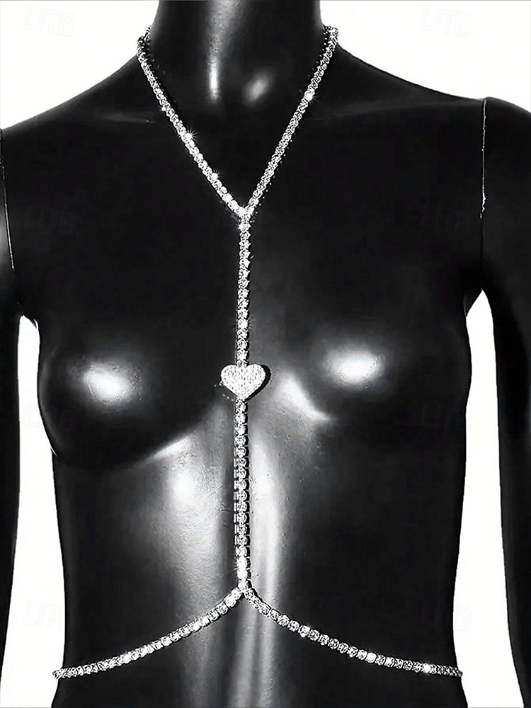 collana con catena per il corpo in strass da donna – ciondolo a cuore, scintillante gioiello a forma di Y per feste, abbigliamento da discoteca o eventi speciali del 2025 a $11.99 –P2