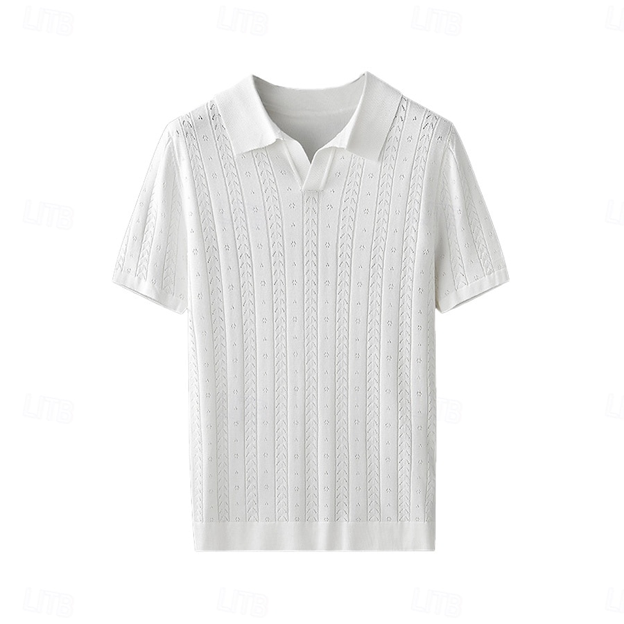 Men's Business Casual Button Classic Short Sleeve Vintage Fashion Solid Color Hollow Out Buttons All Seasons Black White Purple Brown 2025 - $39.99 –P12