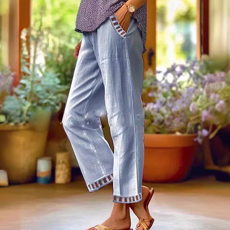 Pentru femei Pantaloni din bumbac in Pantaloni Ușor Casual Lungime până la glezne Talie Medie Simplu Buzunar Respirabilitate Comfortabil Inelastic Casul / Zilnic Sfârșit de săptămână Albastru safir 2025 - $20.99 –P4