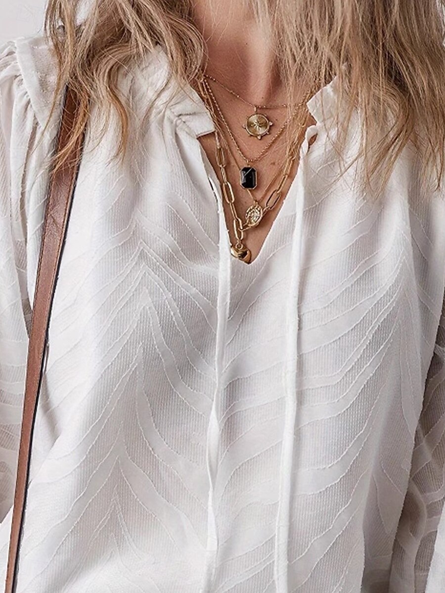 Per donna Camicia Blusa Liscio Moda Informale Manica lunga A V Top regolari Giornaliero Collage Bianco Primavera Autunno del 2025 a $28.99 –P4