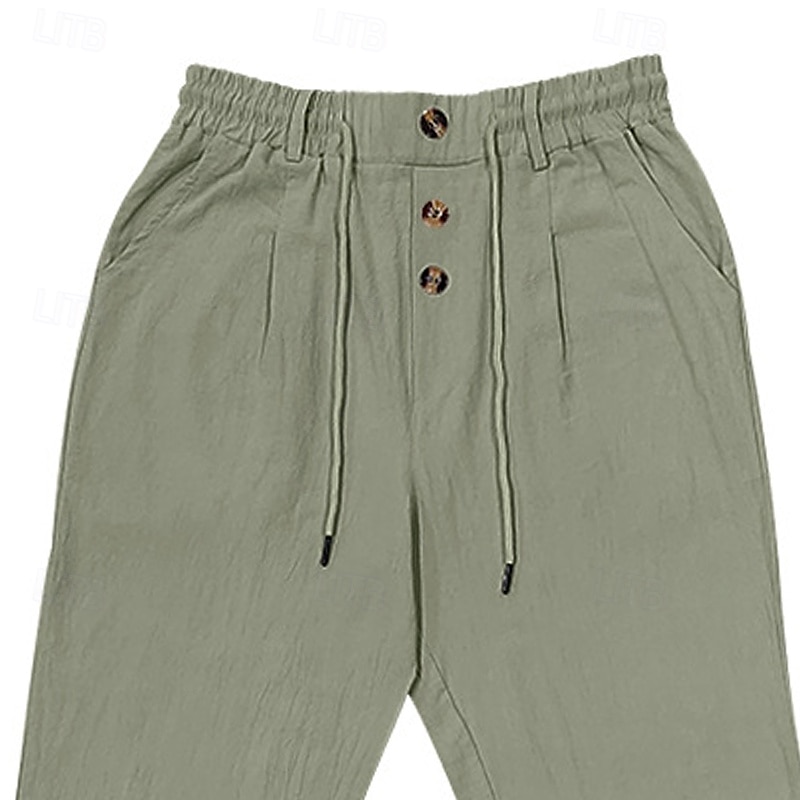Homens Calças de linho Calças Calça verão Calças de gaze Com Cordão Cintura elástica Perna reta Tecido Conforto Respirável Comprimento total Diário Feriado Praia Férias Moda Branco Azul Céu de 2025 por $25.99 –P3