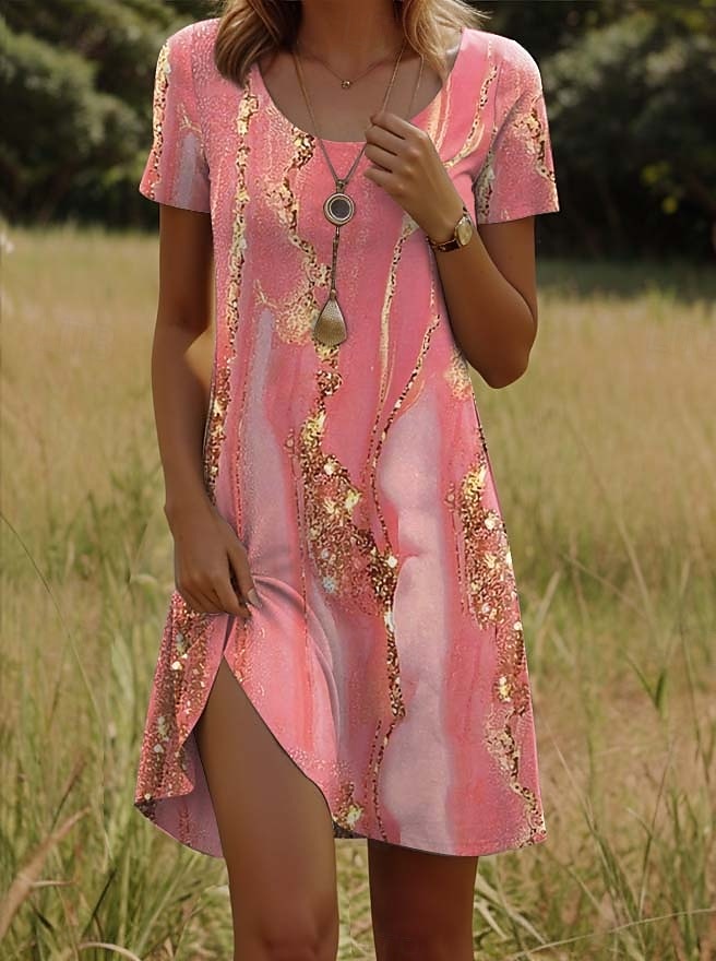 Women's Mini Dress Casual Dress Petite Dress T Shirt Dress Tee Dress Sundress Casual Vacation Casual Daily Regular Fit Ombre Abstract Marble Short Sleeve Crew Neck Yellow Pink Dusty Rose 2025 - $23.99 –P1