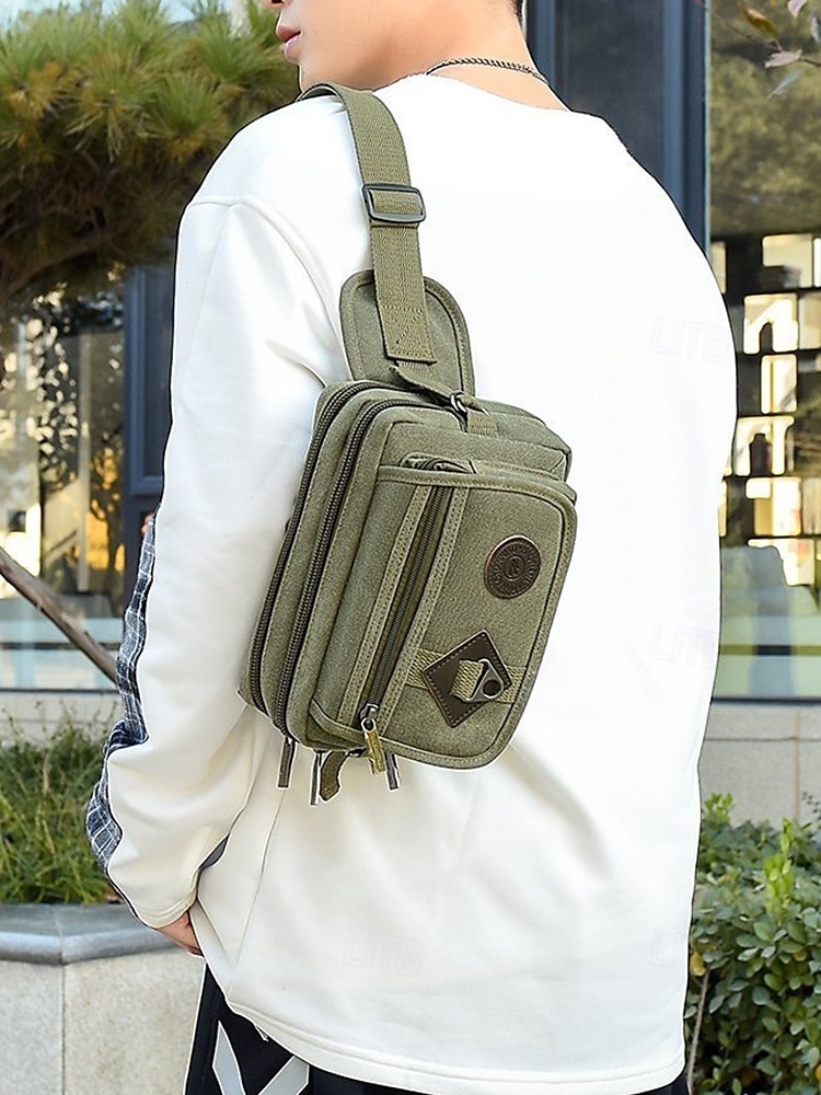 pánská odolná plátěná crossbody kabelka s více kapsami – ležérní outdoorová taška přes rameno pro cestování, turistiku a každodenní použití černá armádní zelená hnědá 2025 - $14.99 –P2