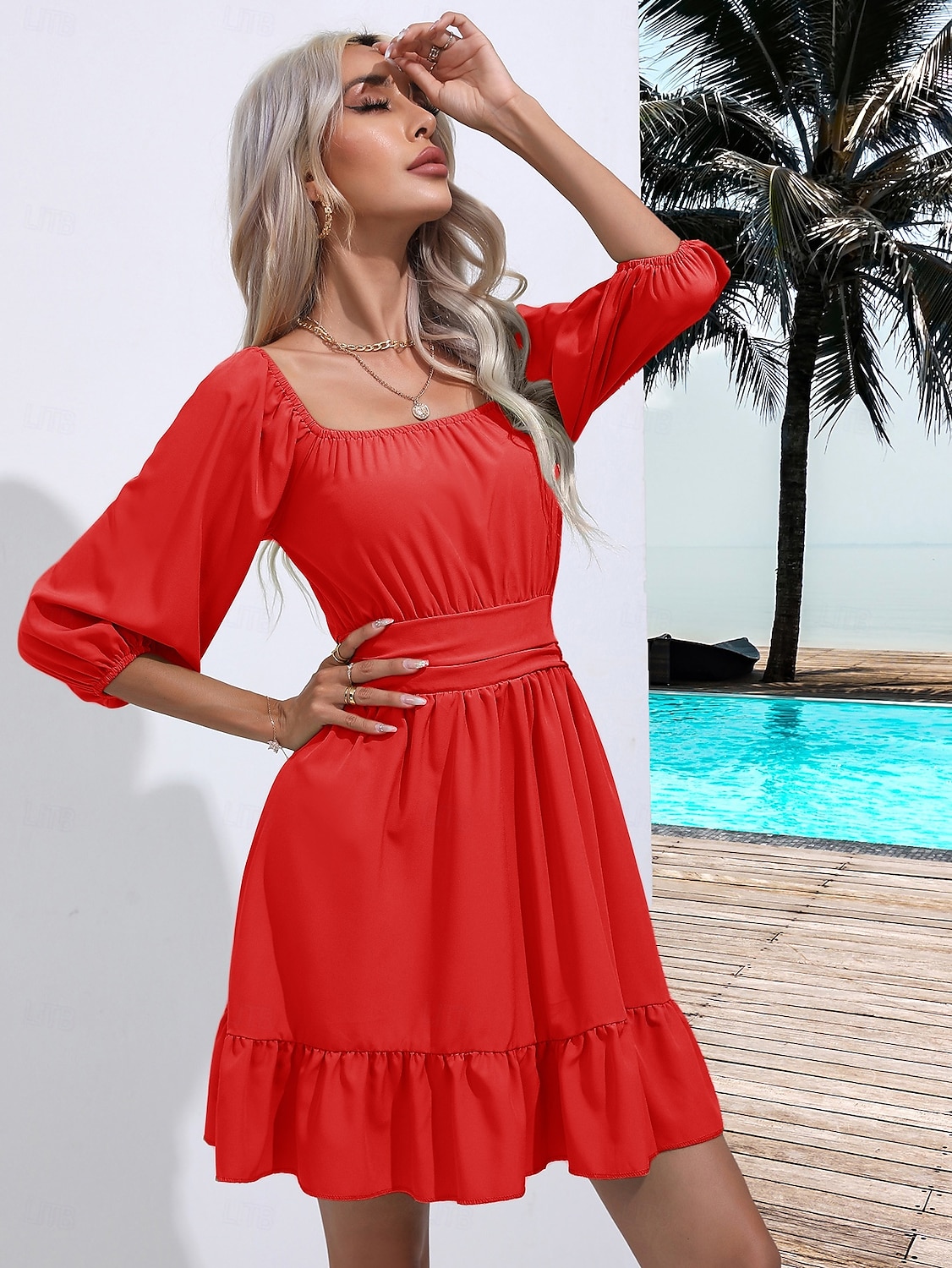 Valentýn Dámské Běžný Mini šaty Boho Chic šaty Áčkové šaty Čechy stylové Klasické Lucerna rukáv Dovolená Párty Denní Tvarovaný potah Bez vzoru Bez rukávů Hranatý Černá Bílá Světlá růžová Rubínov 2025 - $28.99 –P11