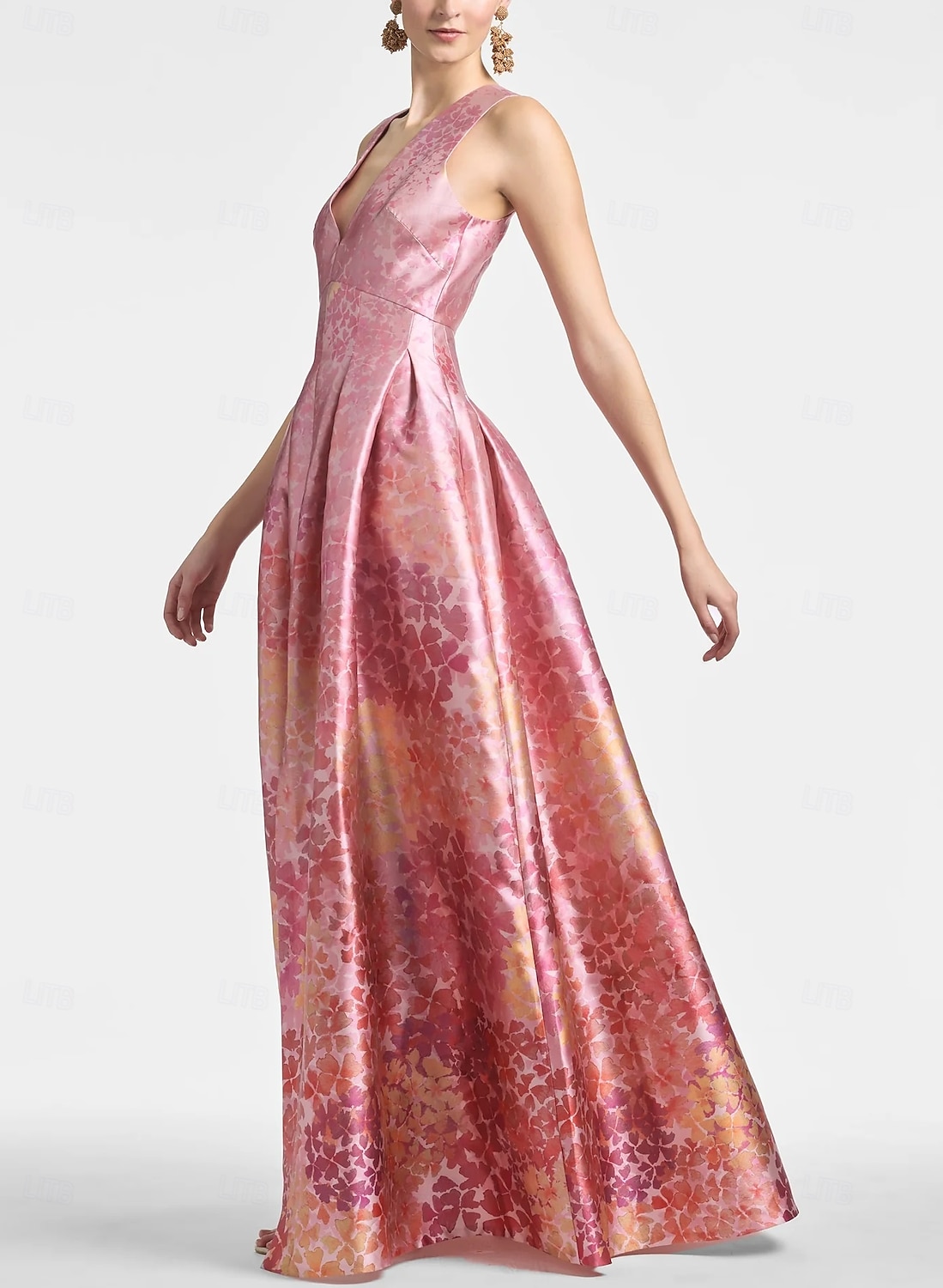 A-linjig Aftonklänning Hög Slits Klänning Strand Bröllop Formell Bröllop Gäst Golvlängd Ärmlös V-hals Ficka Satin med Blommönster Slits Ficka Derby Klänning Racedag Klänning Bröllop Gäst Klänning 2025 2025 - $144.99 –P4
