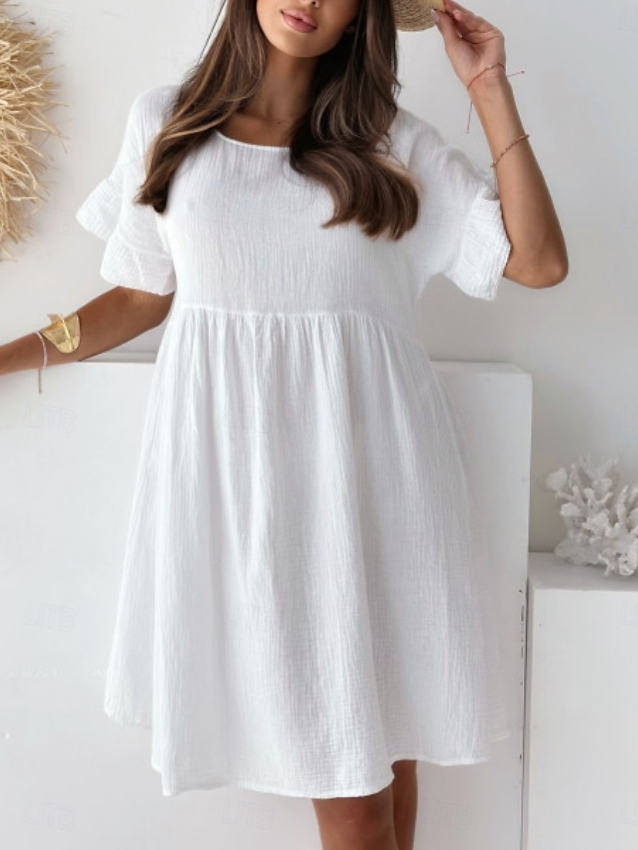Women's Mini Dress Linen-Inspired Dresses White Dress Casual Dress Tank Dress Basic Casual Vacation Daily Regular Fit Plain Half Sleeve Crew Neck Black White Beige Summer 2025 - $26.99 –P5
