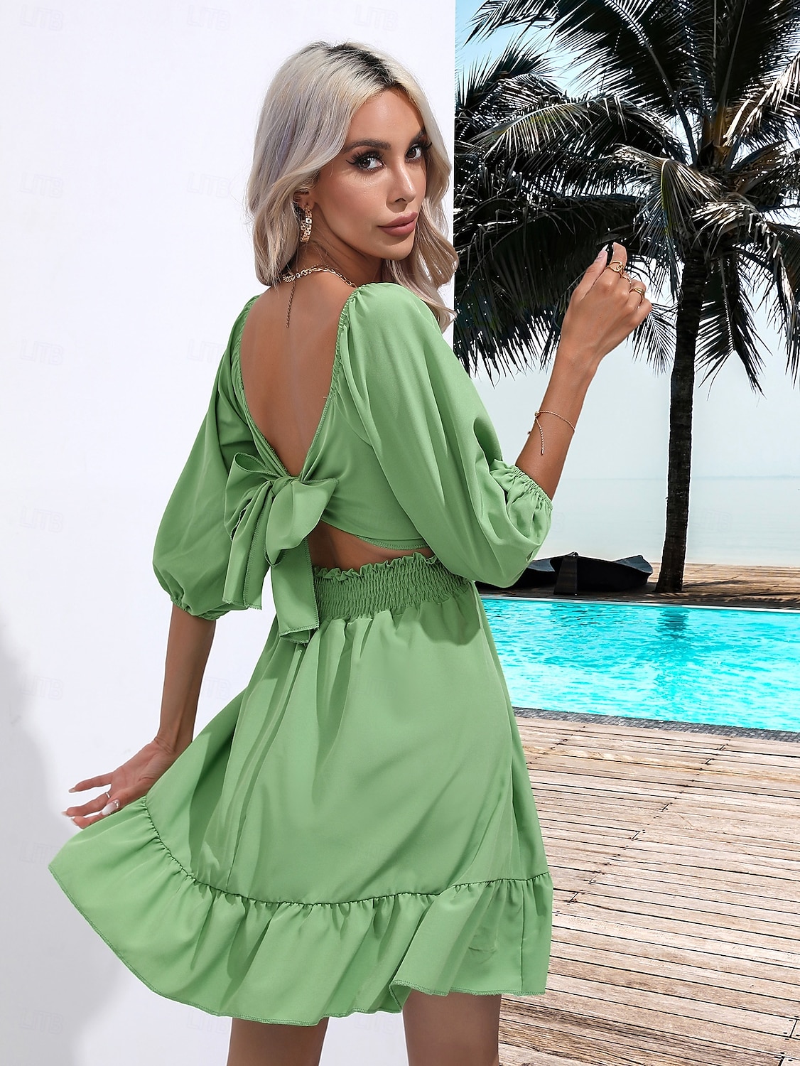 Valentýn Dámské Běžný Mini šaty Boho Chic šaty Áčkové šaty Čechy stylové Klasické Lucerna rukáv Dovolená Párty Denní Tvarovaný potah Bez vzoru Bez rukávů Hranatý Černá Bílá Světlá růžová Rubínov 2025 - $28.99 –P5