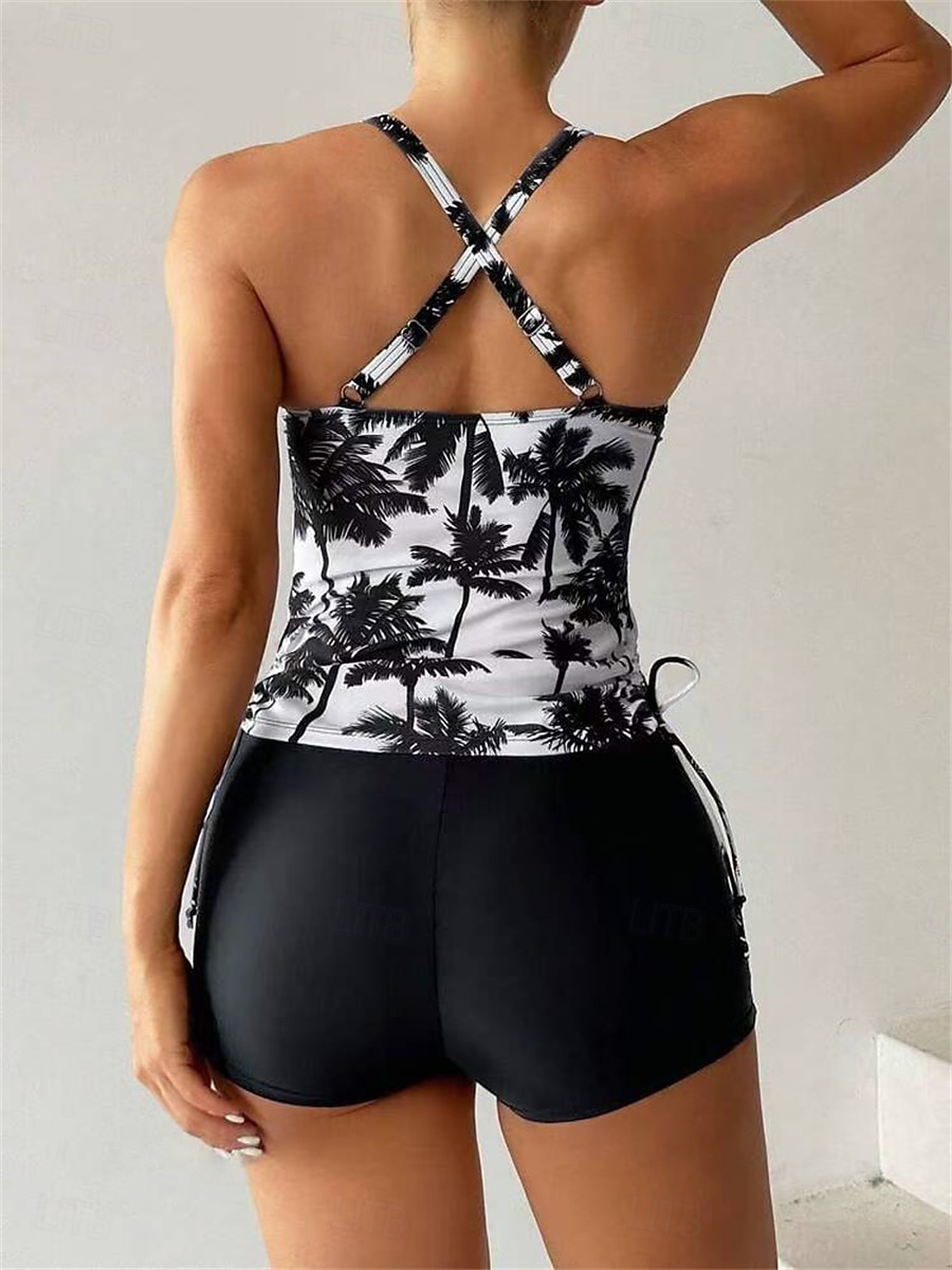 Dam Badkläder Bikini 2 st Pojkeben Baddräkt Öppen rygg Smal Semester Standkläder Grafisk U-hals Ärmlös Baddräkter 2025 - $26.99 –P2