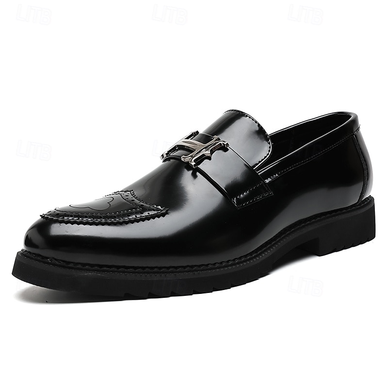 fekete és arany felbújós férfi cipők dekoratív csattal és brogue részlettel – stílusos formális cipő irodába és különleges alkalmakra 2025 - $46.99 –P8