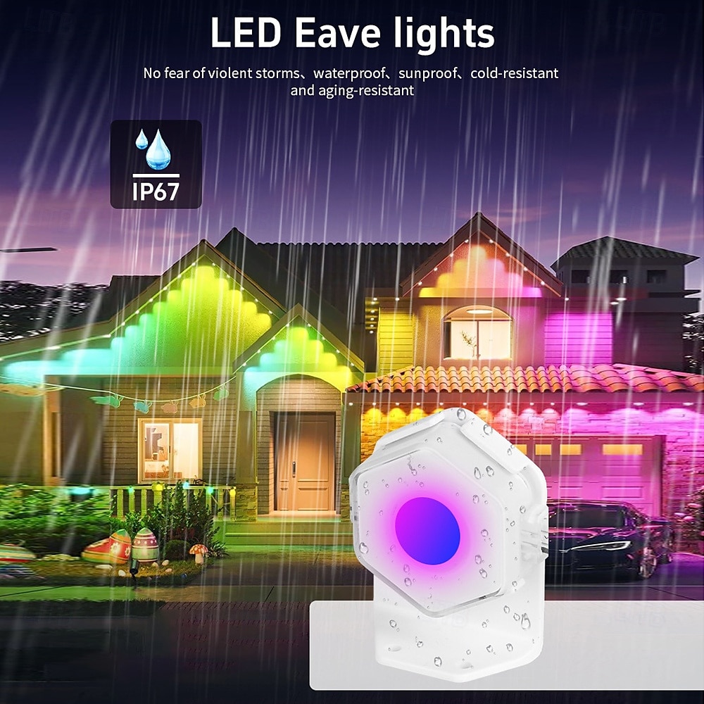 LED String Downlights Eternity Lights Permanent Eaves Lights Outdoor Lights with WIFI App & Remote RGBIC Smart Eaves Lights IP67 Waterproof Year-Round House Roof Outdoor Lighting for Christmas Holiday Extendable 2025 - $193.53 –P4