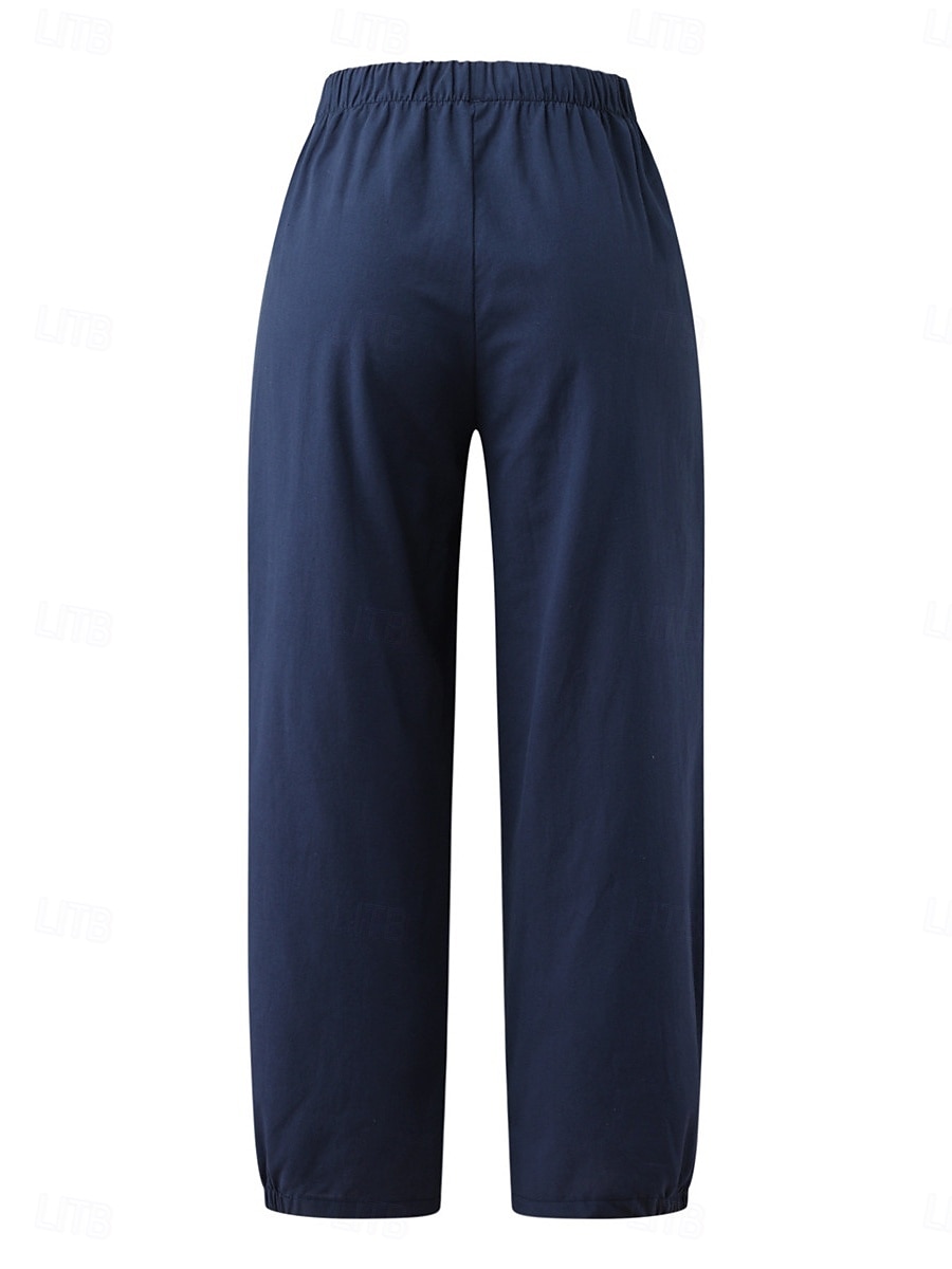 Mulheres Calças de linho de algodão chinês Clássico Casual Comprimento total Cintura Alta Tecido Bolsos Cintura elástica Confortável Macio Micro-Elástica Ao ar livre Rua Azul Preto Claro Cinzento de 2025 por $21.99 –P2