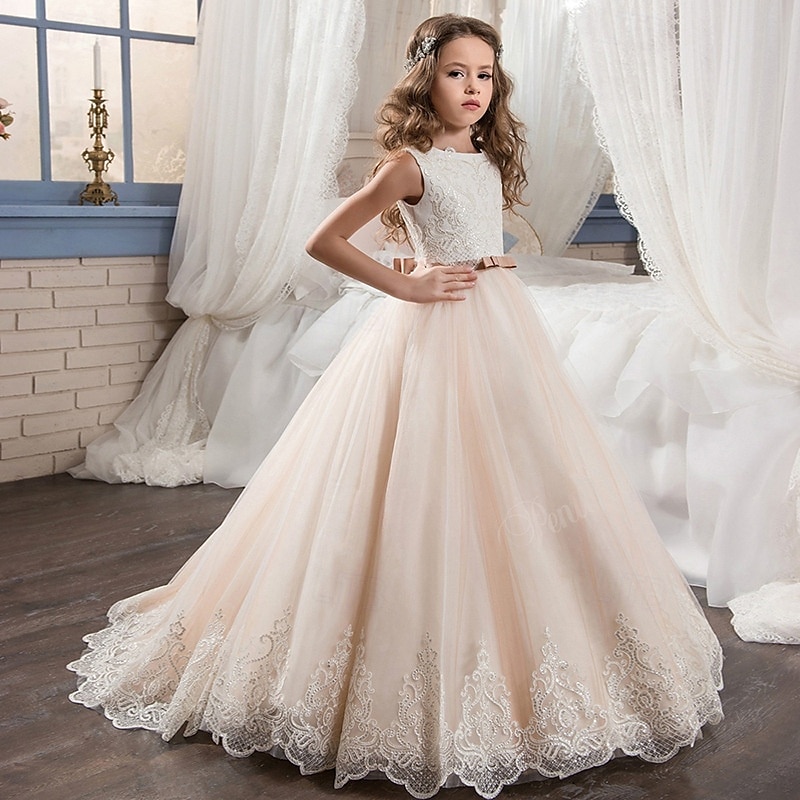 Šaty pro květinovou družičku děti Dívčí Princeznovské šaty Výkon Svatební Párty Elegantní Krásná Krajka Síťka Pevná barva Bez rukávů Tričkový Světle žlutá Bledě růžová 4 roky + 2025 - $86.99 –P1