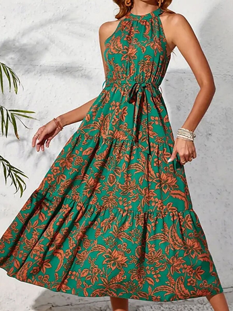 Pentru femei Rochie Maxi Rochie casual Rochie leagăn Rochie A line Rochie Boho Boemia Epocă Casual Vacanță Zilnic Fit regulat Floral Fără manșon Gâtul halter Trifoi Vară 2025 - $36.99 –P1