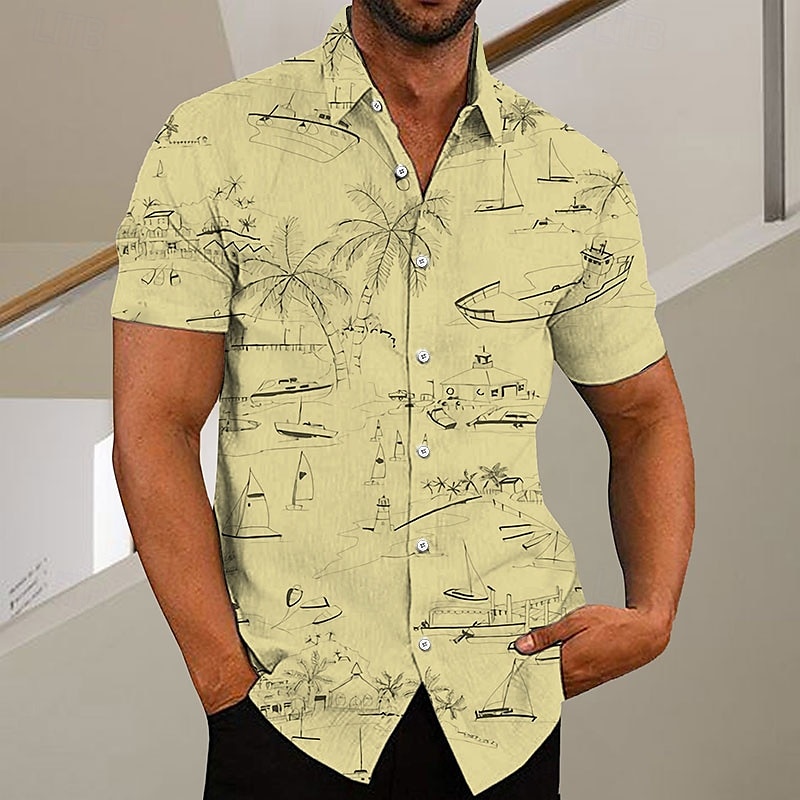 Bărbați Copac de cocos graffiti Plante tropicale Cămașă Cămașă hawaiană Cămașă Aloha Manșon scurt Cămașă Răsfrânt Modă Designer Casual În aer liber Stradă Casual Alb Galben Verde Deschis Imprimeu S M 2025 - $24.99 –P7