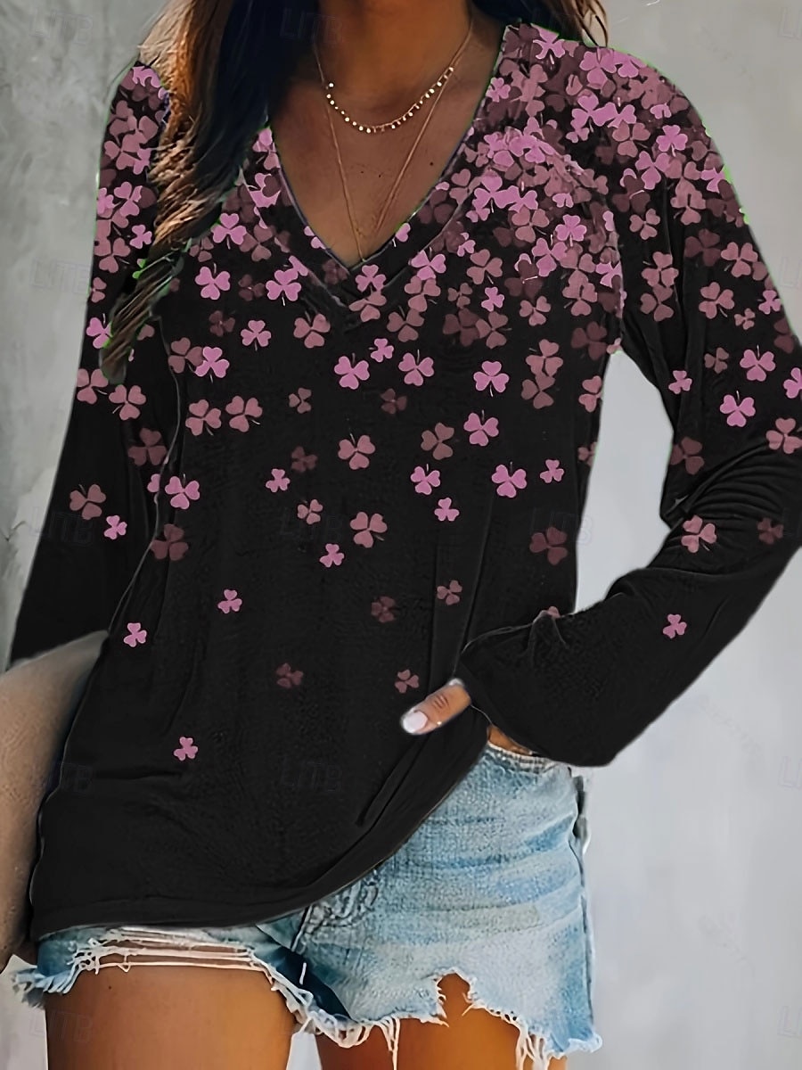 St. Patrick's Day Women's T shirt Vacation Daily Casual Long Sleeve Green Spring & Fall 2025 - $22.99 –P4