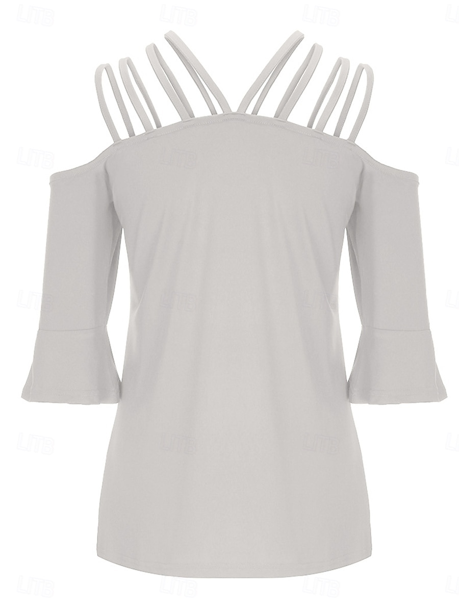 Γυναικεία Μπλουζάκι Σκέτο Μοντέρνα Καθημερινό Μακρυμάνικο Ώμοι Έξω Κανονικά μπλουζάκια Καθημερινά Σαββατοκύριακο Λευκό Ανθισμένο Ροζ Γκρίζο Καλοκαίρι Άνοιξη Φθινόπωρο 2026 - $23.99 –P6