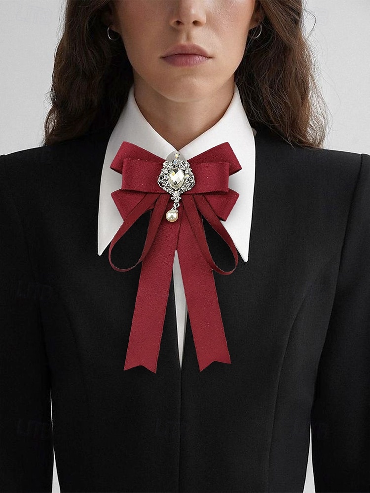 gravata borboleta elegante bordô com pingente de joia – acessório feminino estilo vitoriano para eventos formais, casamentos e cosplay de 2025 por $11.99 –P2