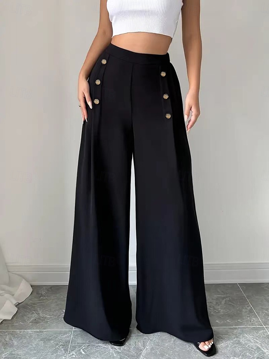 Women's Culottes Wide Leg Elegant Casual Daily Full Length High Waist Inelastic Office Casual Daily Black Summer Spring Fall Regular Fit 2025 - $24.99 –P1
