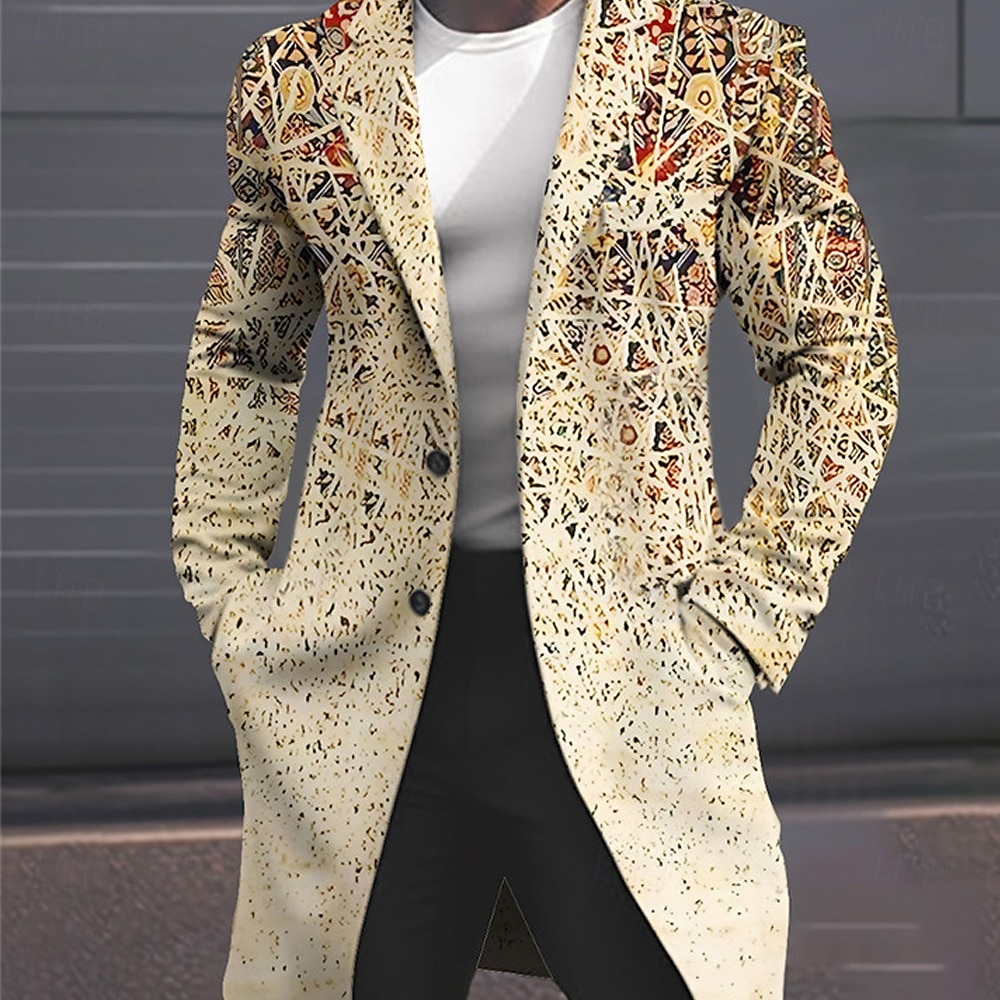 Herr Geometri Vinterkappa Rock Kappa Håller värmen Andningsfunktion Bekväm Mode Streetwear Affär Arbete Klä till Jobbet Utekväll Ficka Mönster Höst vinter Nedvikt Långärmad Gul Rodnande Rosa Blå 2025 - $67.99 –P8