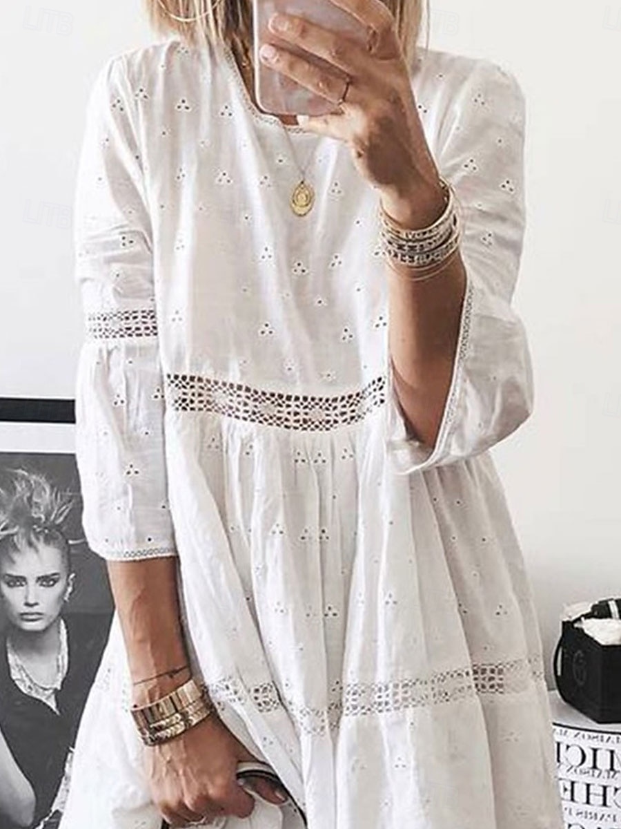 Women's Long Dress Maxi Dress Cotton Linen Dresses Casual Dress Elegant Stylish Basic Vacation Daily Loose Fit Plain 3/4 Length Sleeve Crew Neck White Yellow Blue Purple Summer Spring Fall 2025 - $32.99 –P5
