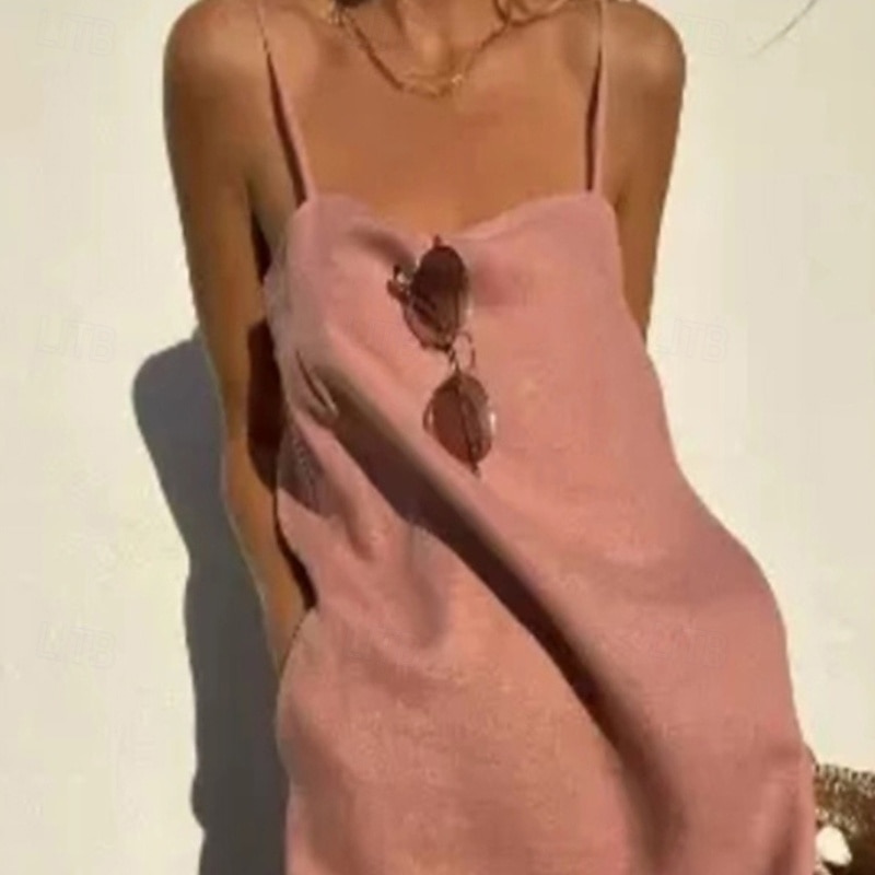 Pentru femei Rochie Lunga Rochie Maxi Rochii inspirate din in Rochie din in bumbac Rochie Slip Stilat Sexy Vacanță Zilnic Dată Fit regulat Simplu Fără manșon Scoateți gâtul Roz Deschis Negru Alb Roz 2025 - $22.99 –P3