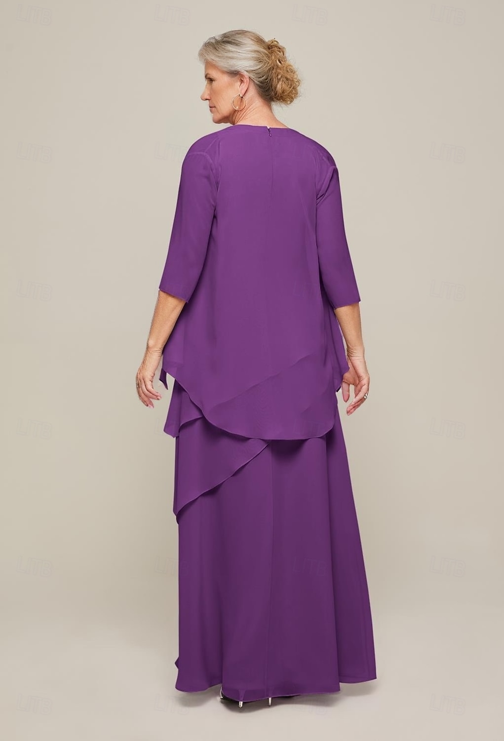 Abito Set Abiti Madre della Sposa Abito Elegante Vintage Collo Girocollo Lunghezza Pavimento Chiffon Maniche Lunghe Giacca Abiti con Volant Cascading in Pizzo 2025 del 2025 a $174.99 –P2