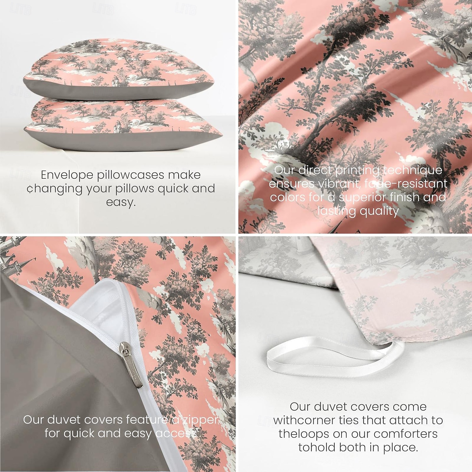 100% bomull påslakan set toile de jouy mönster täcke set mjukt 3-delat lyxigt sängset heminredning present kung drottning full storlek tre delar set 2025 - $60.99 –P2