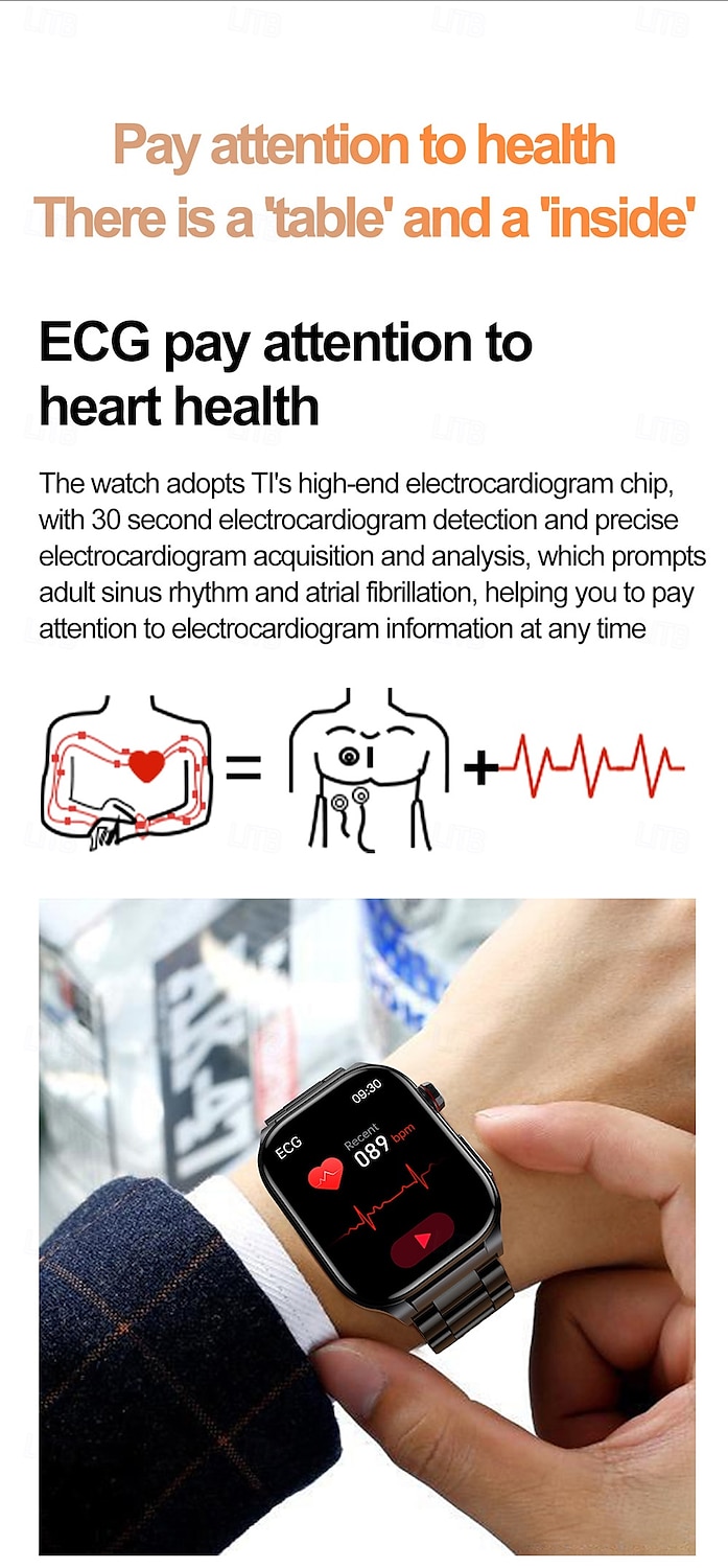 2025年 iMosi ET588 スマートウォッチ 1.96 インチ スマート·ウォッチ ブルートゥース ECG + PPG 温度監視 歩数計 と互換性があります Android iOS 女性 男性 ハンドフリーコール 防水 メディアコントロール IP68 39mmウォッチケース  コレクション – $108.59 –P4