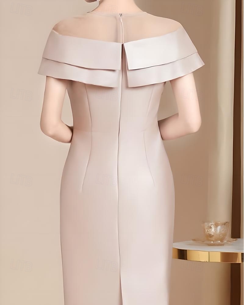Mutter der Braut Kleid Tee-Länge Elegant Vintage Einfach Rundhalsausschnitt Satin Tüll Kurze Ärmel mit Falten Cascading Rüschen Diamant Einfarbig Derby Kleid Renntag Kleid 2025 2025 - $175.99 –P4