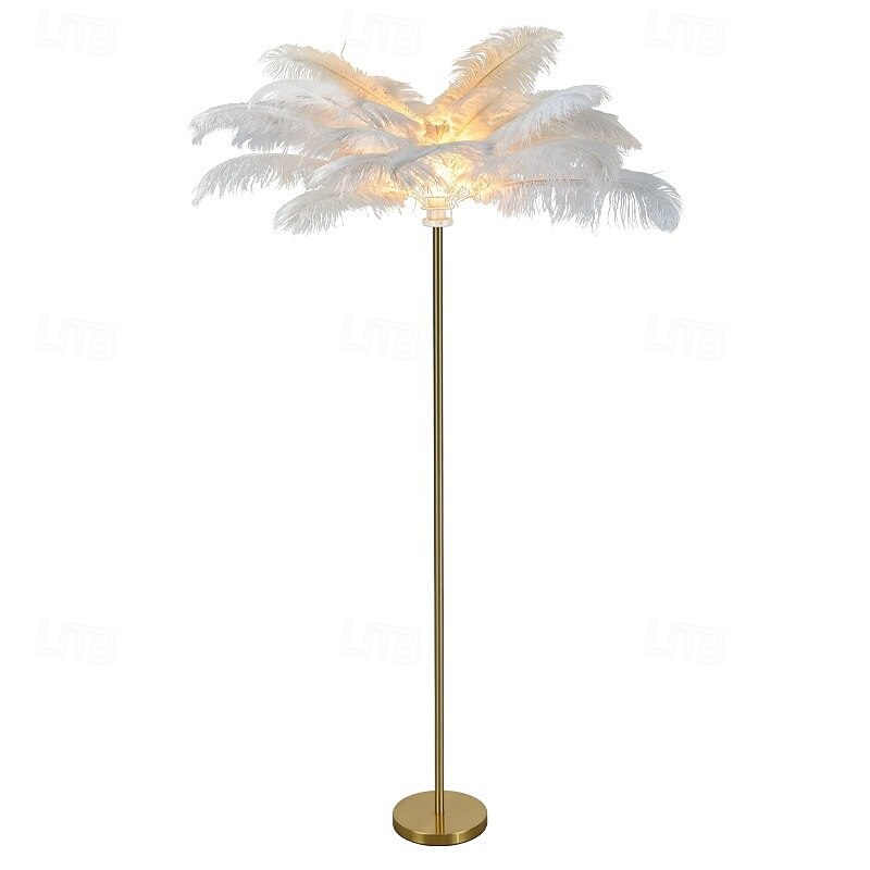 veer vloerlamp veer led vloerlamp ijzer kunst creatief noords slaapkamer badkamer woonkamer bruiloft studeerkamer vloerlamp vloerlamp huisdecoratie met ronde metalen voet 2025 - $265.59 –P7