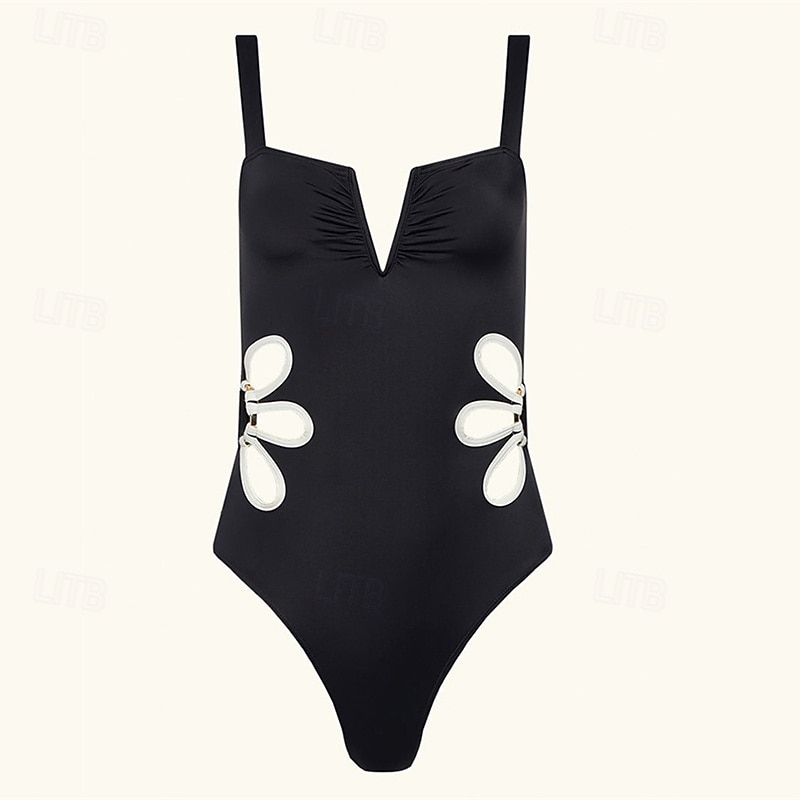 Femme Maillot de bain 1 pièce V Profond Découpé Maillots de Bain Couleur Pleine Maillots de Bain Noir Respirable Séchage rapide Poids Léger Sans Manches - Natation Surf Plage Eté Printemps de 2025 ? $20.99 –P3