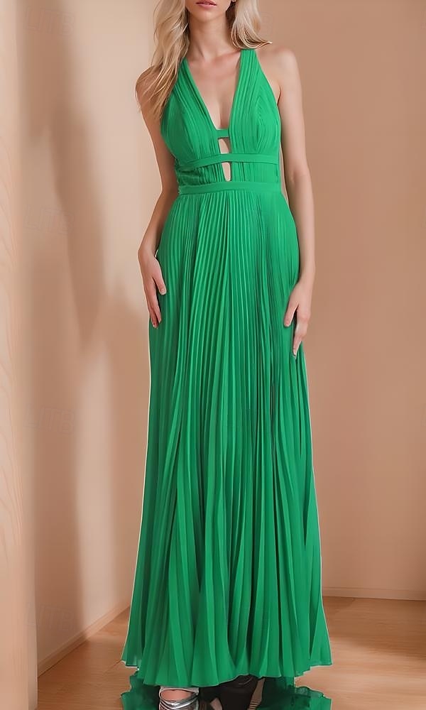 Sheath  Column Kveldsdrakt Elegant Kjole Formell Kveldsfest Gulvlengde Uten Ermer V-hals Stretch Chiffon med Prega 2025 - $181.99 –P2