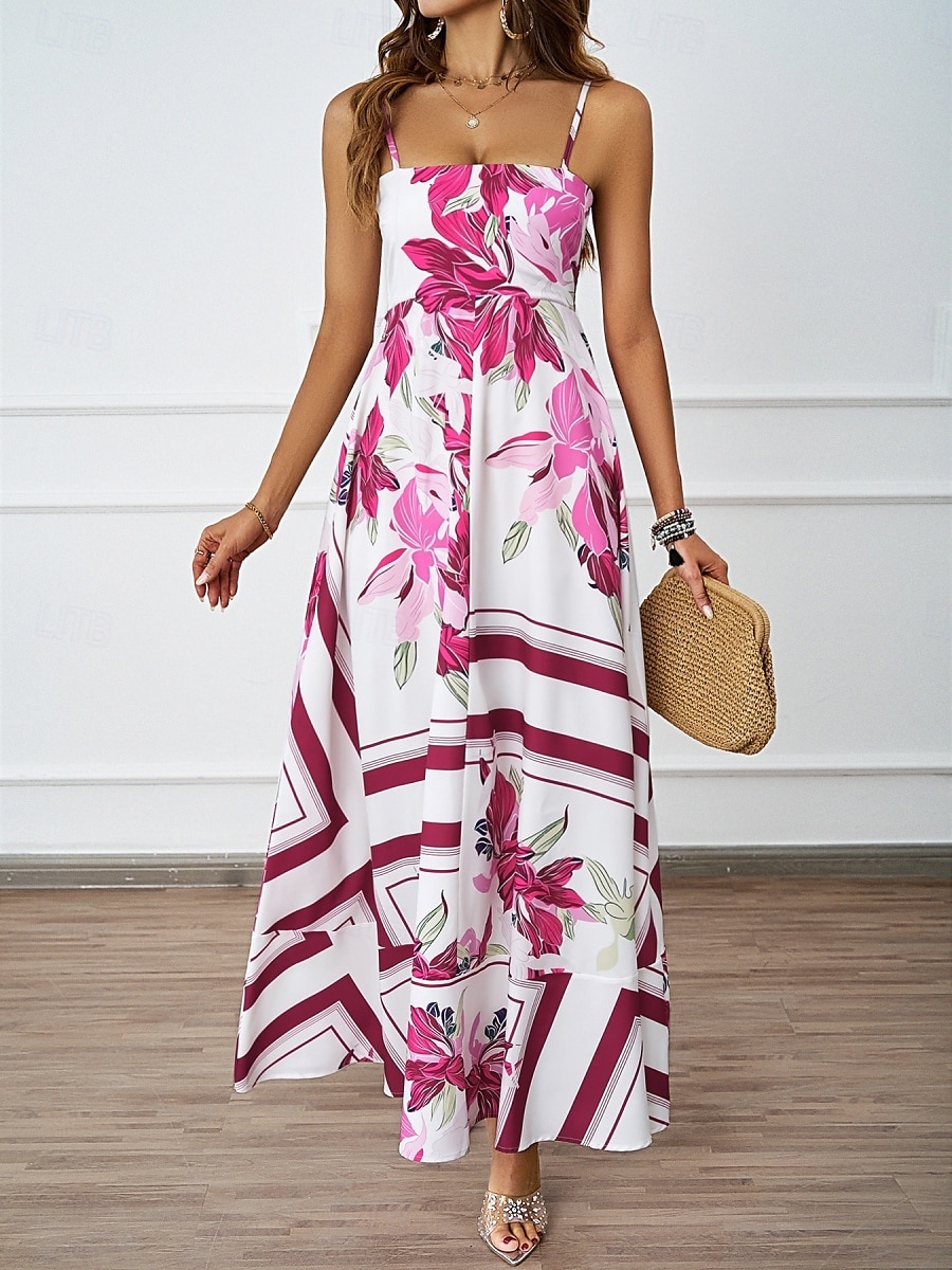 Per donna Vestito maxi Abito casual Abiti Boho Chic Boemia stile sveglio Moda Da mare Giornaliero Spiaggia Morbido Floreale Fantasia geometrica Senza maniche Con bretelline Blu Fucsia Estate del 2025 a $31.99 –P4